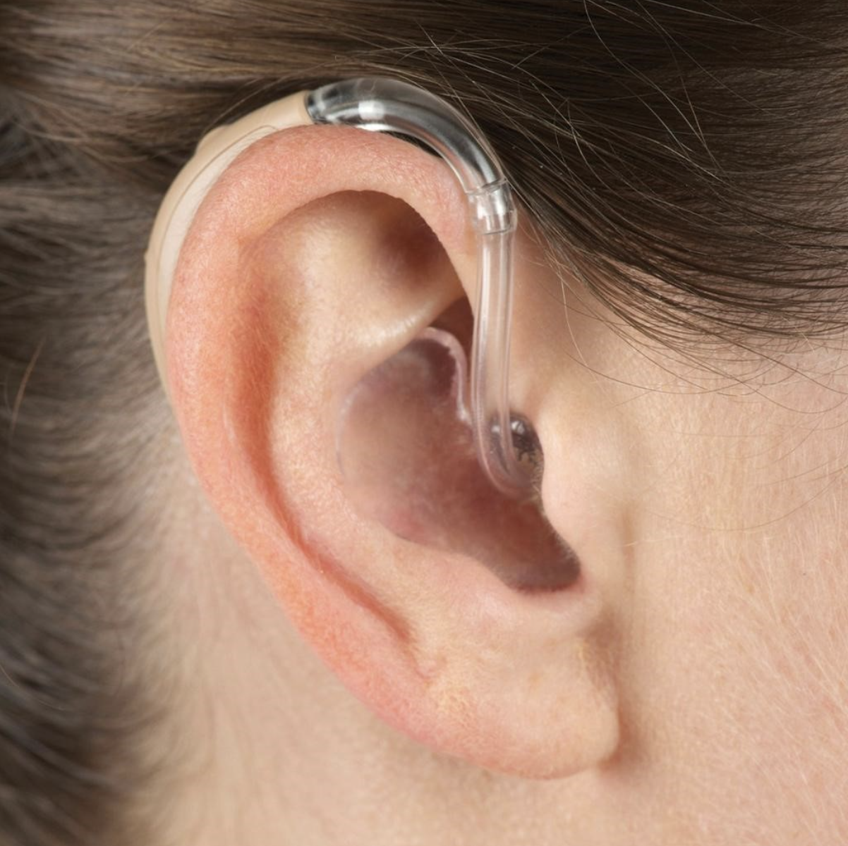 Behind-the-Ear (BTE) hearing aid worn on an ear