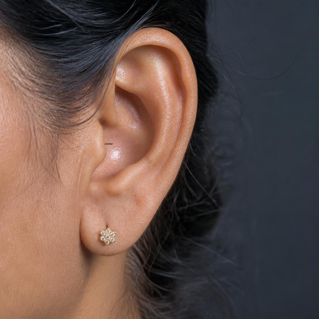 Invisible-in-Canal (IIC) hearing aid worn on an ear
